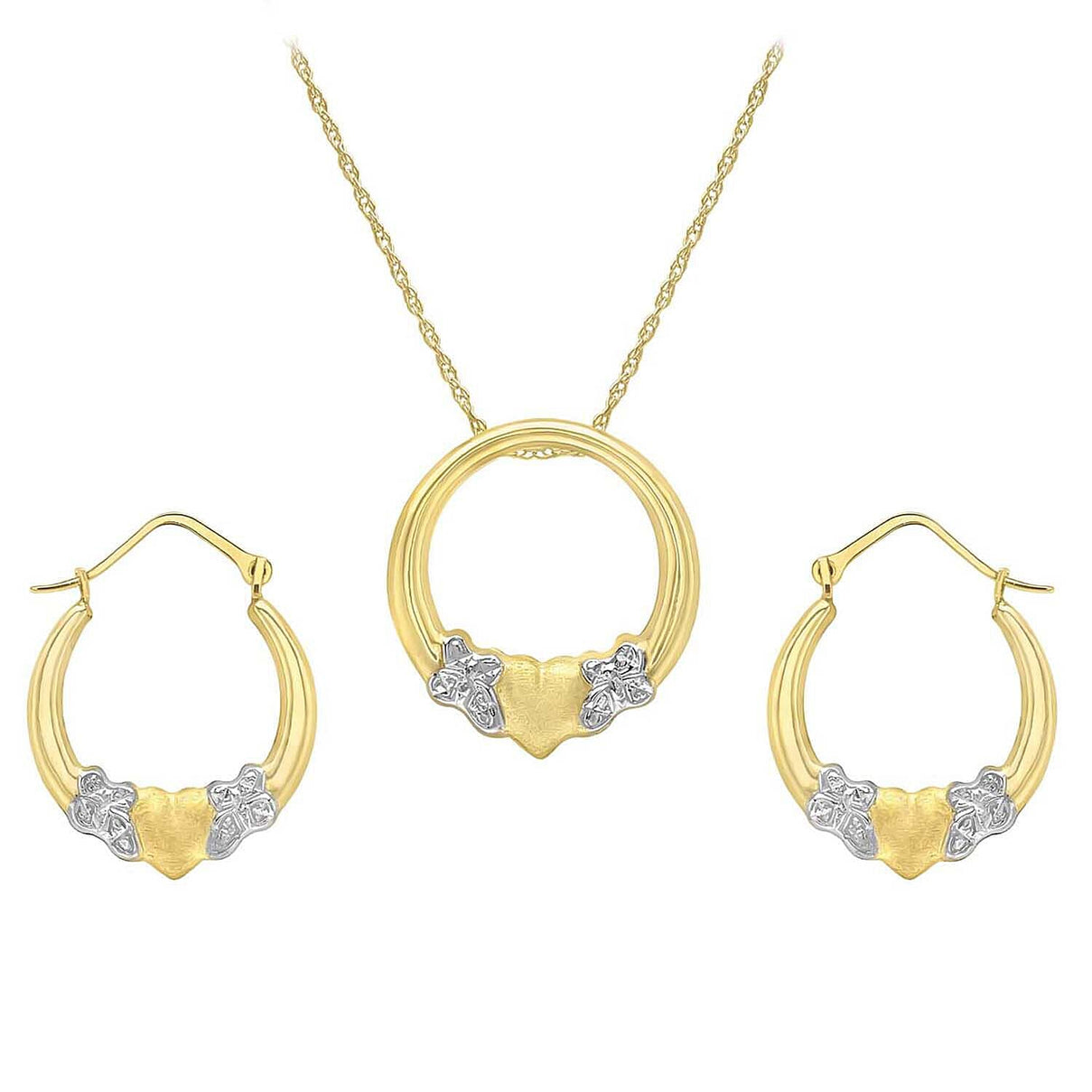 9K Two Tone Heart Necklace and Earrings Set 18 Inch 7343598 0