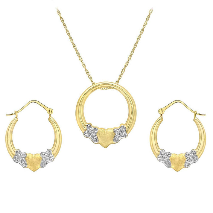 9K Two Tone Heart Necklace and Earrings Set 18 Inch 7343598 1