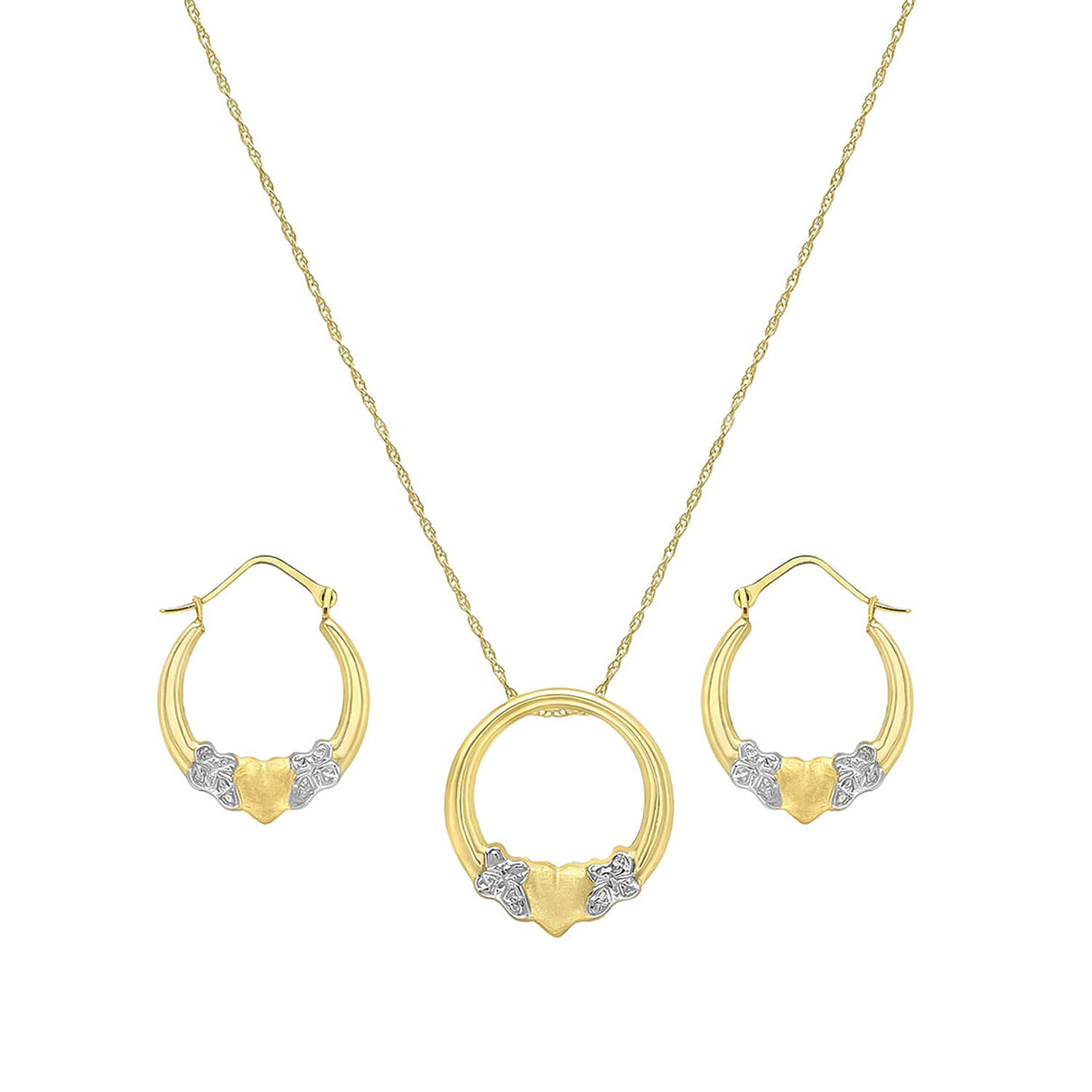 9K Two Tone Heart Necklace and Earrings Set 18 Inch 7343598 1