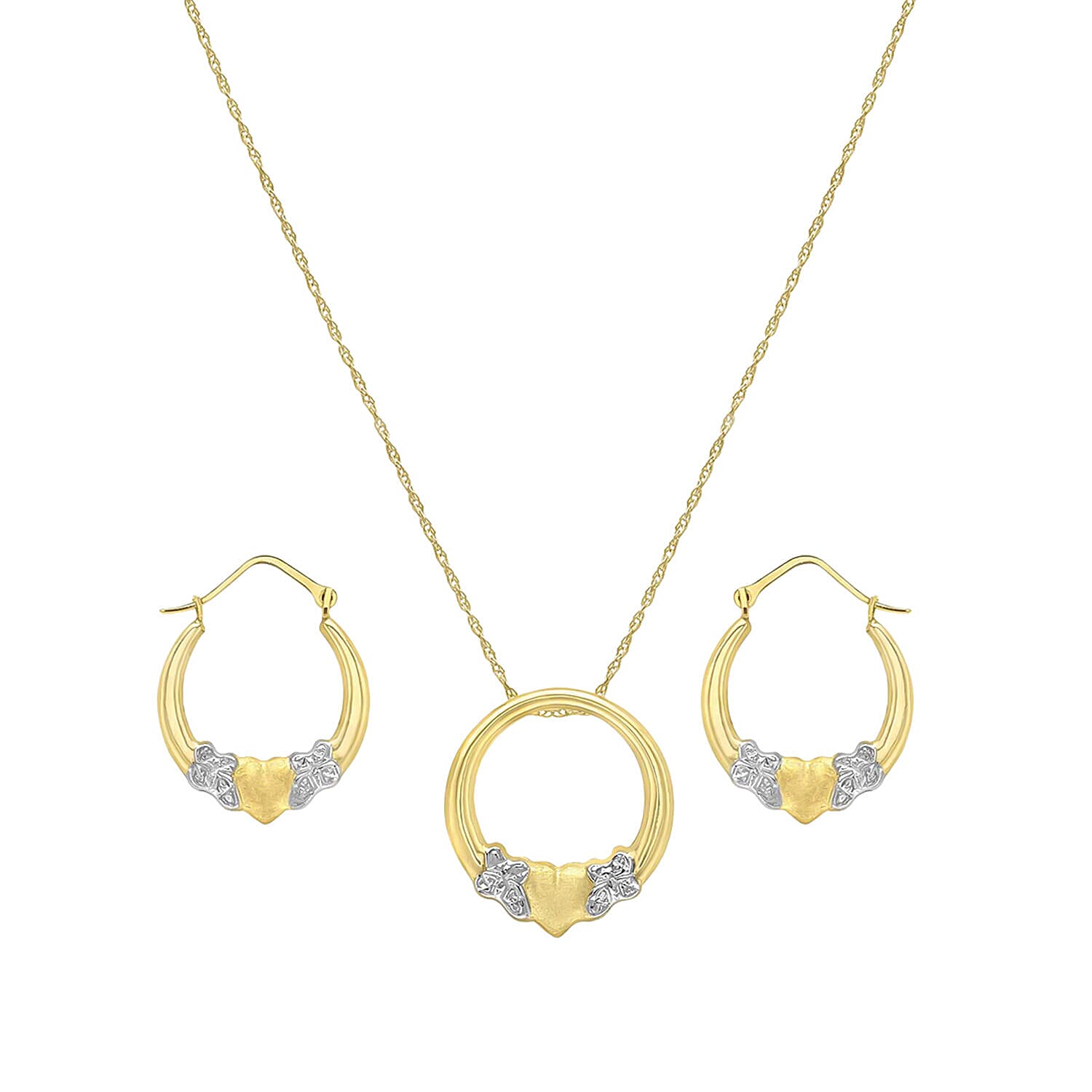 9K Two Tone Heart Necklace and Earrings Set 18 Inch 7343598 1