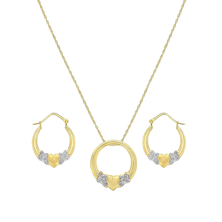9K Two Tone Heart Necklace and Earrings Set 18 Inch 7343598 2