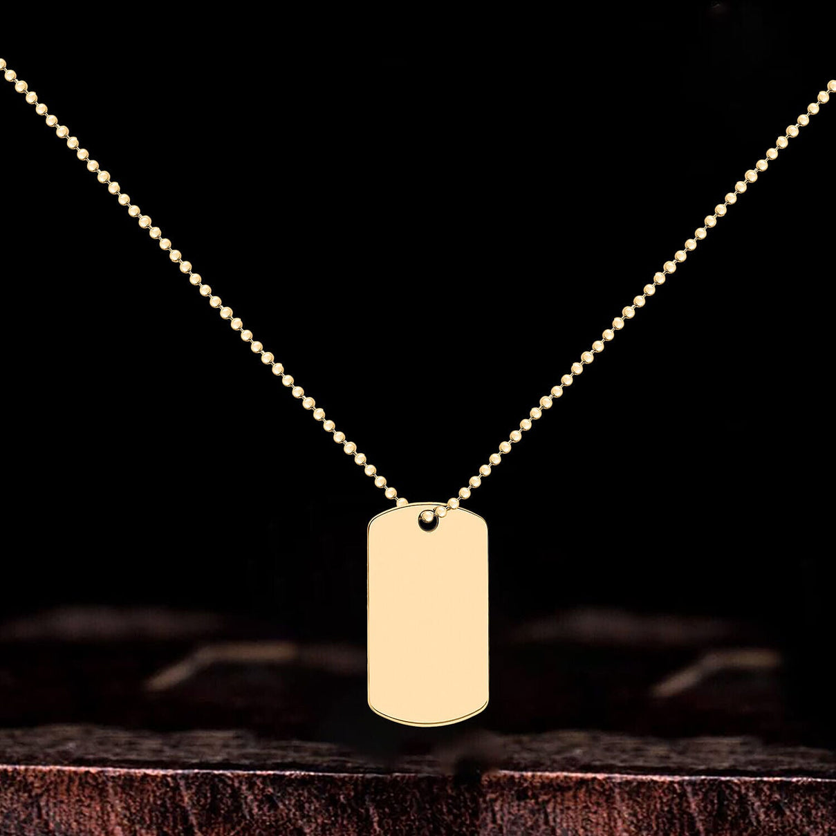 9K Yellow Gold 19mm x 34mm Dog Tag on Ball Chain Necklace 20 Inch 7426497 1
