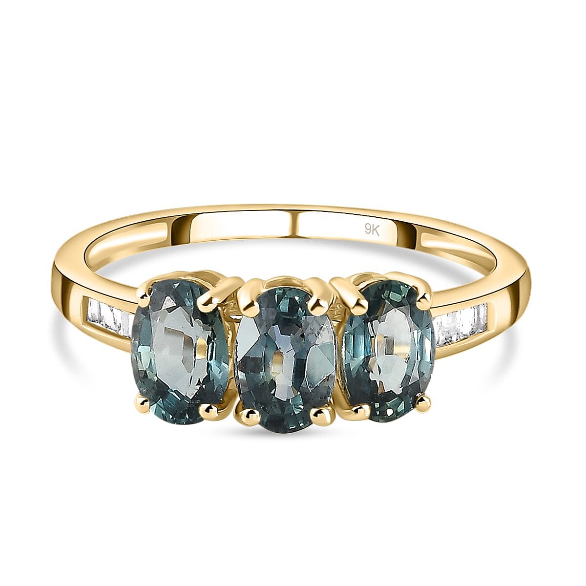 9K Yellow Gold Ocean Teal Sapphire and Diamond Ring 1.55 Ct. 7259713 2