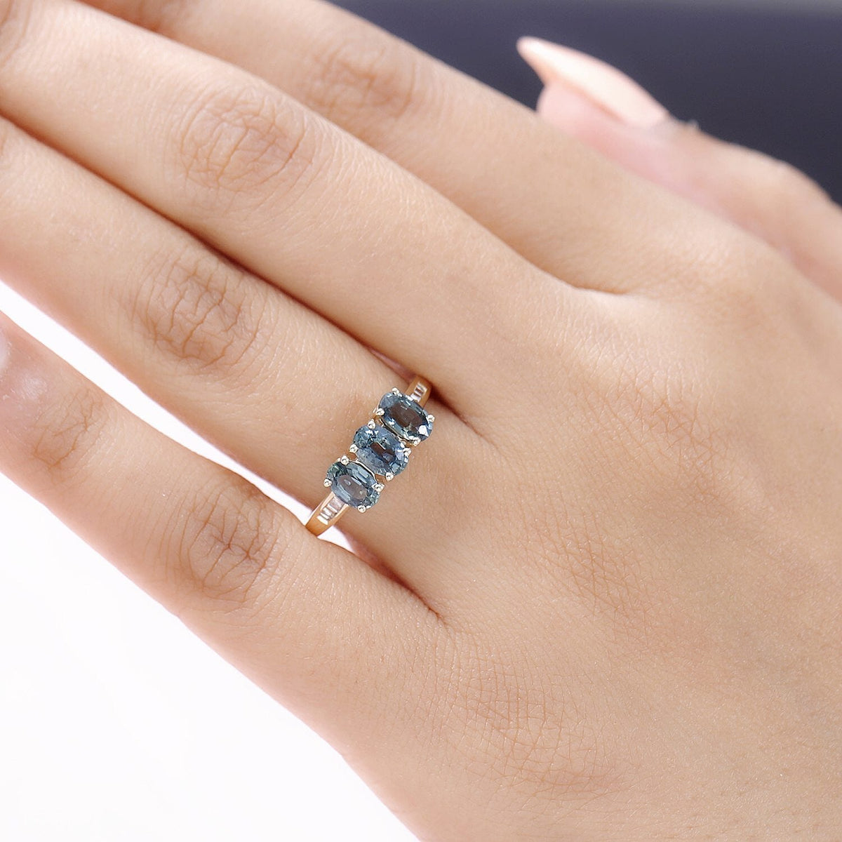 9K Yellow Gold Ocean Teal Sapphire and Diamond Ring 1.55 Ct. 7259713 6