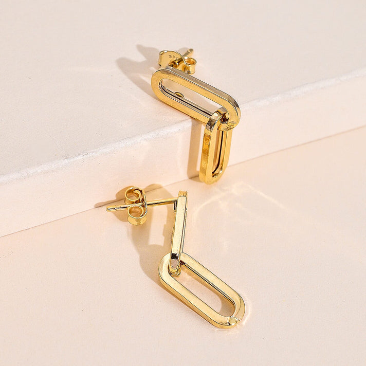9K Yellow Gold Paperclip Earrings (with Push Back) 8952539 2