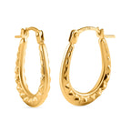 9K Yellow Gold Patterned Creole Earring With Clasp