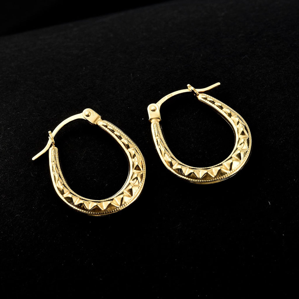 9K Yellow Gold Patterned Creole Earring With Clasp
