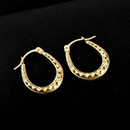 9K Yellow Gold Patterned Creole Earring With Clasp