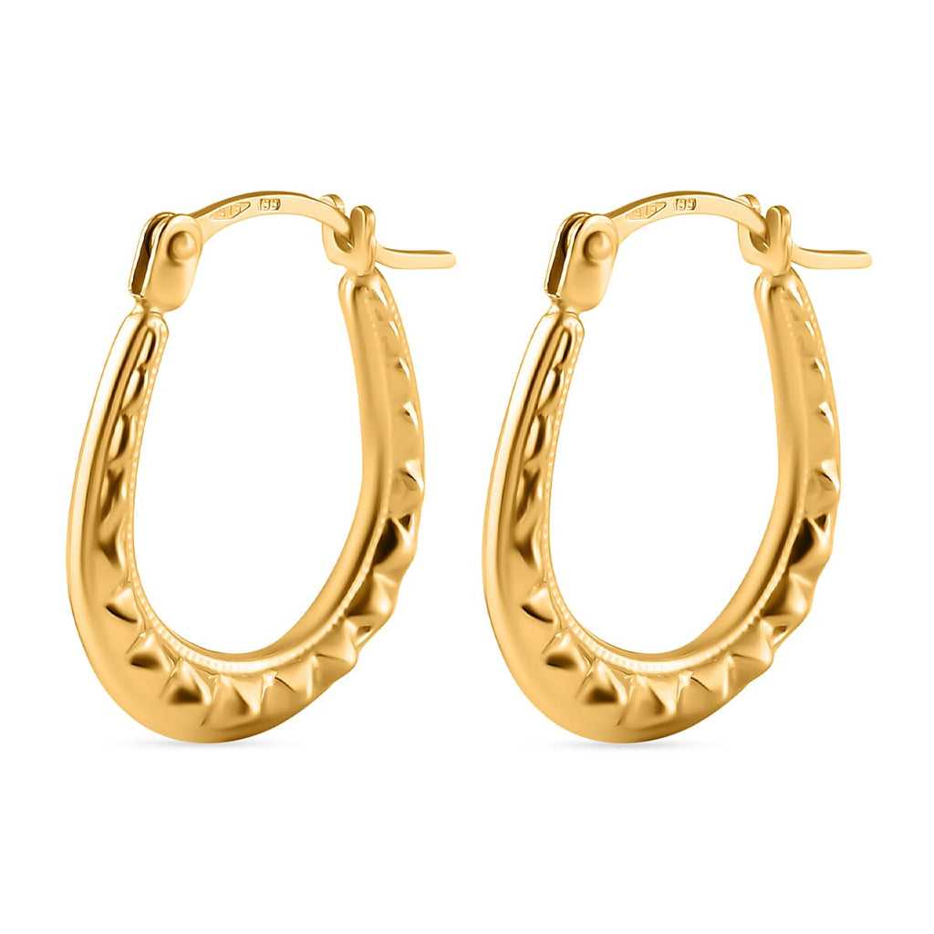 9K Yellow Gold Patterned Creole Earring With Clasp