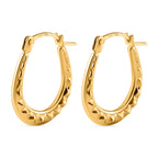 9K Yellow Gold Patterned Creole Earring With Clasp