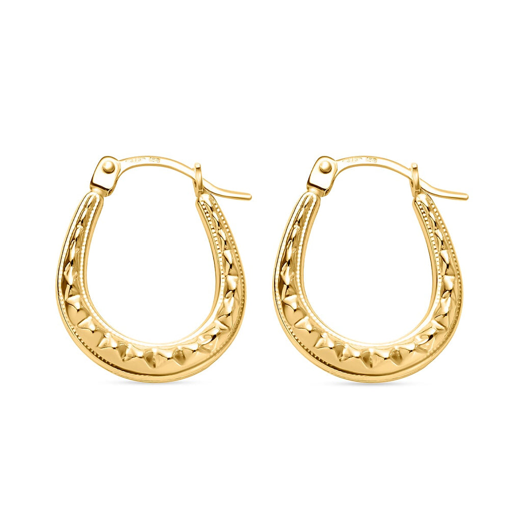9K Yellow Gold Patterned Creole Earring With Clasp