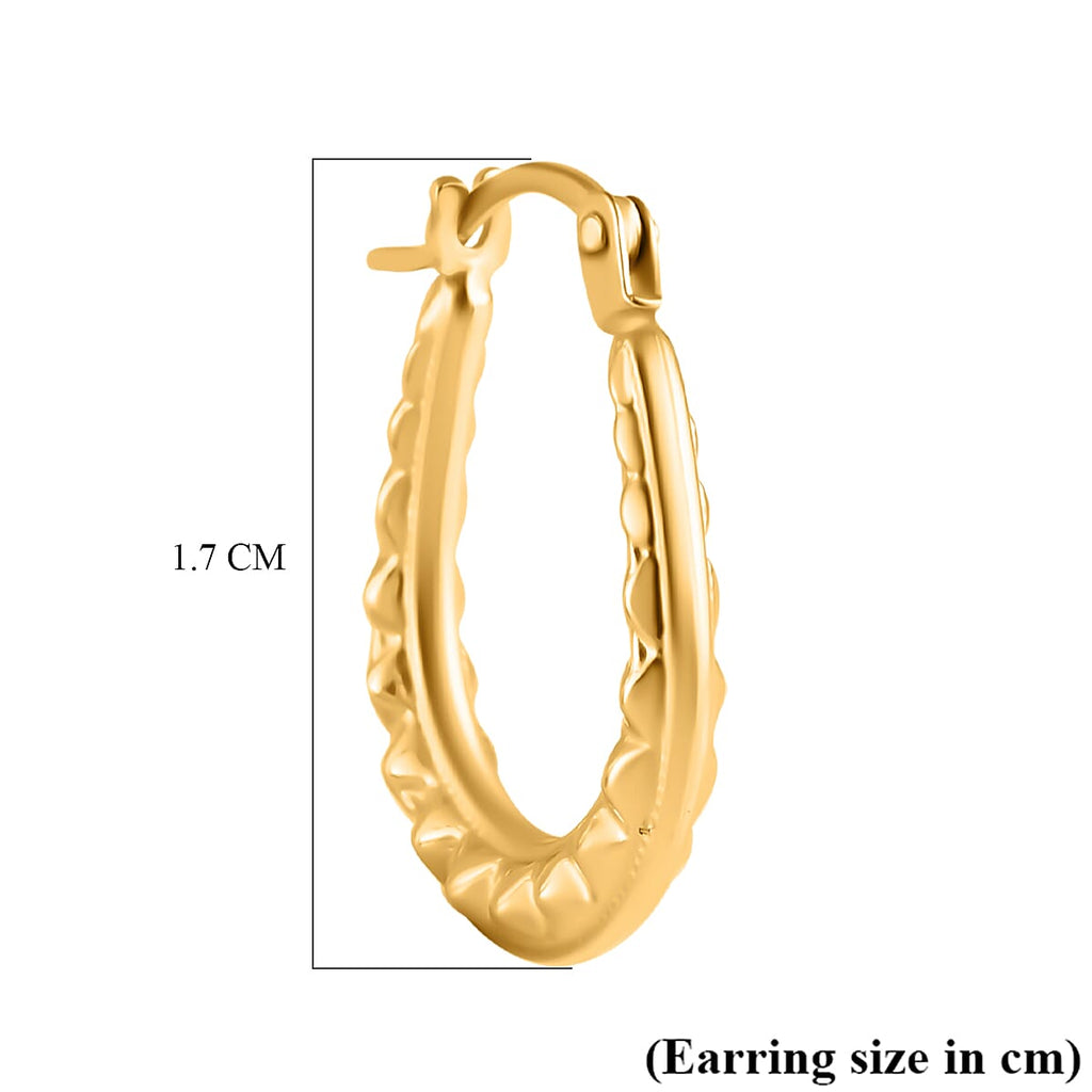 9K Yellow Gold Patterned Creole Earring With Clasp