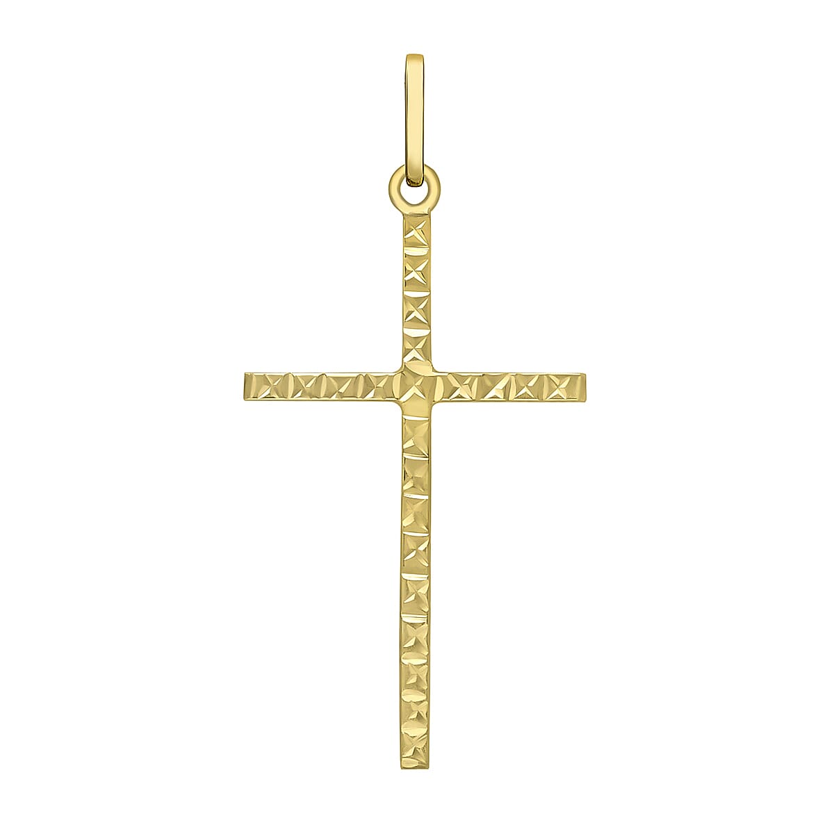 9K Yellow Gold 18mm x 37mm Diamond Cut Slim Cross Pendant 7343693 0