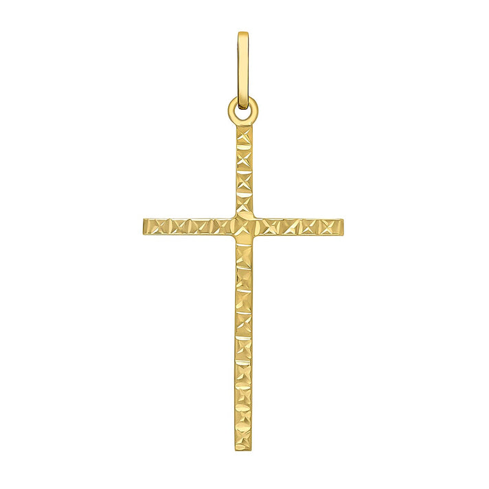 9K Yellow Gold 18mm x 37mm Diamond Cut Slim Cross Pendant 7343693 1