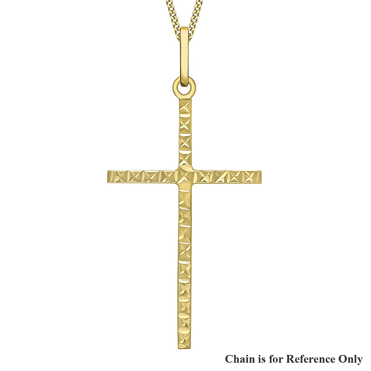 9K Yellow Gold 18mm x 37mm Diamond Cut Slim Cross Pendant 7343693 3