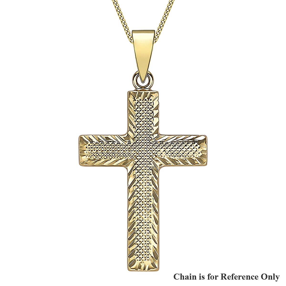 9K Yellow Gold 17mm x 32mm Diamond Cut Textured Cross Pendant 7343714 0