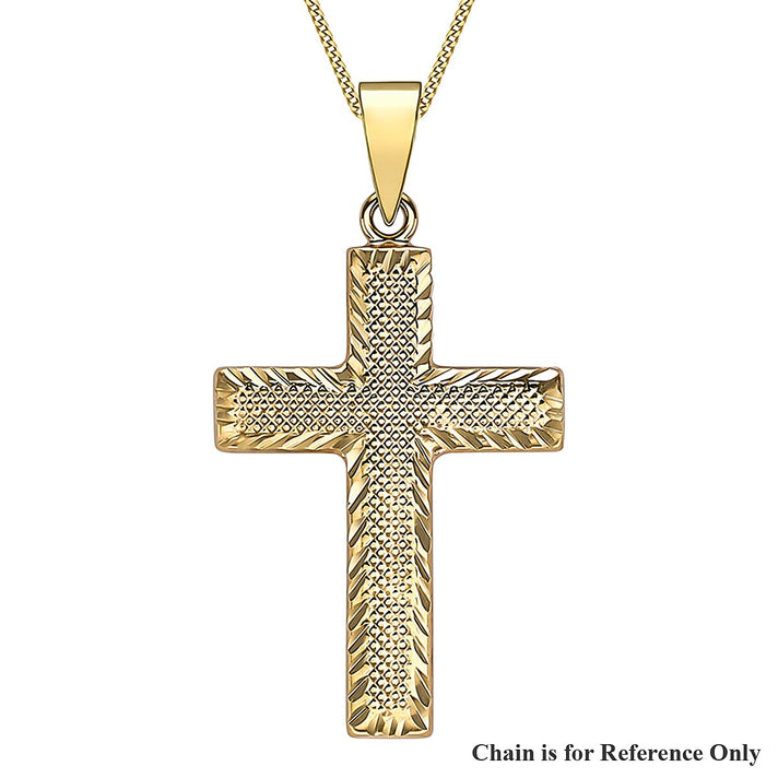 9K Yellow Gold 17mm x 32mm Diamond Cut Textured Cross Pendant 7343714 1