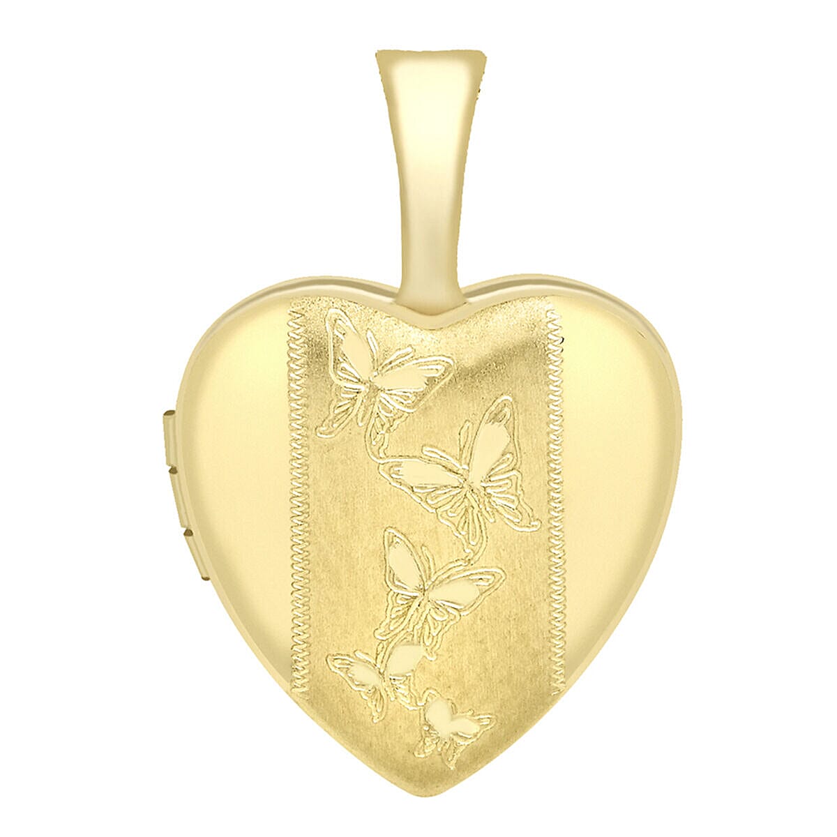 9K Yellow Gold 12mm x 18mm Etched Butterfly Detail Heart Locket 7343760 0