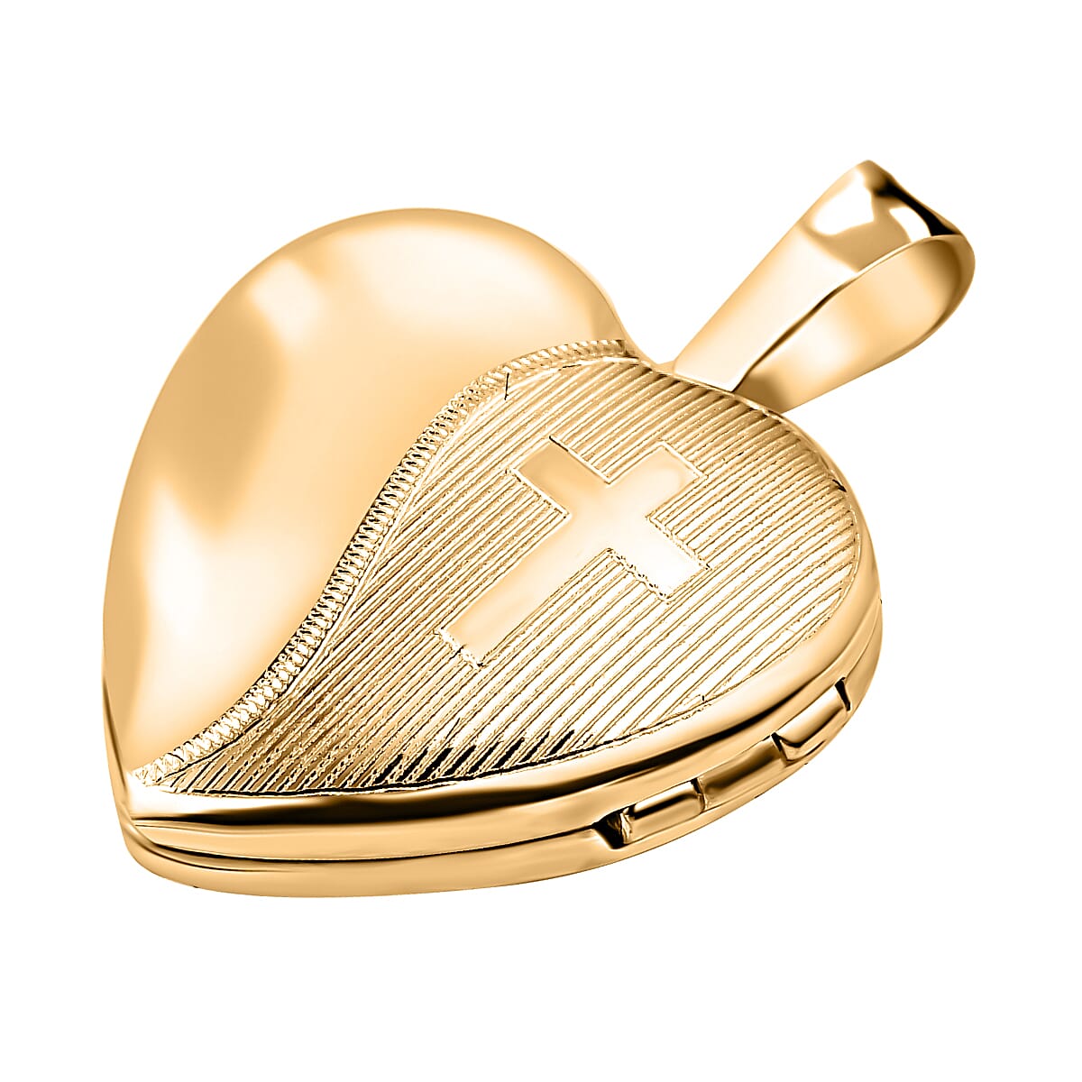 9K Yellow Gold 12mm x 18mm Etched Cross Detail Heart Locket 7343763 3