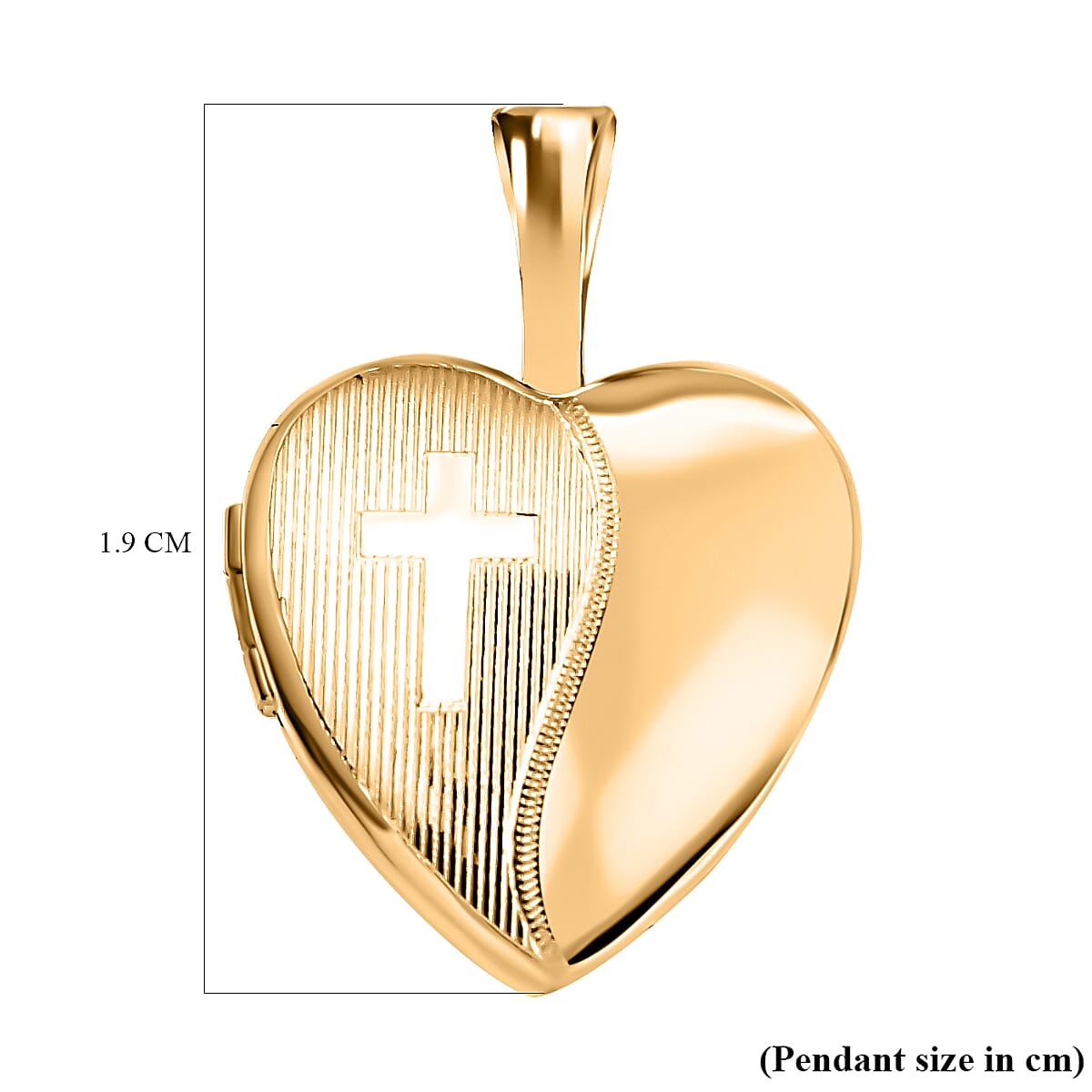 9K Yellow Gold 12mm x 18mm Etched Cross Detail Heart Locket 7343763 5