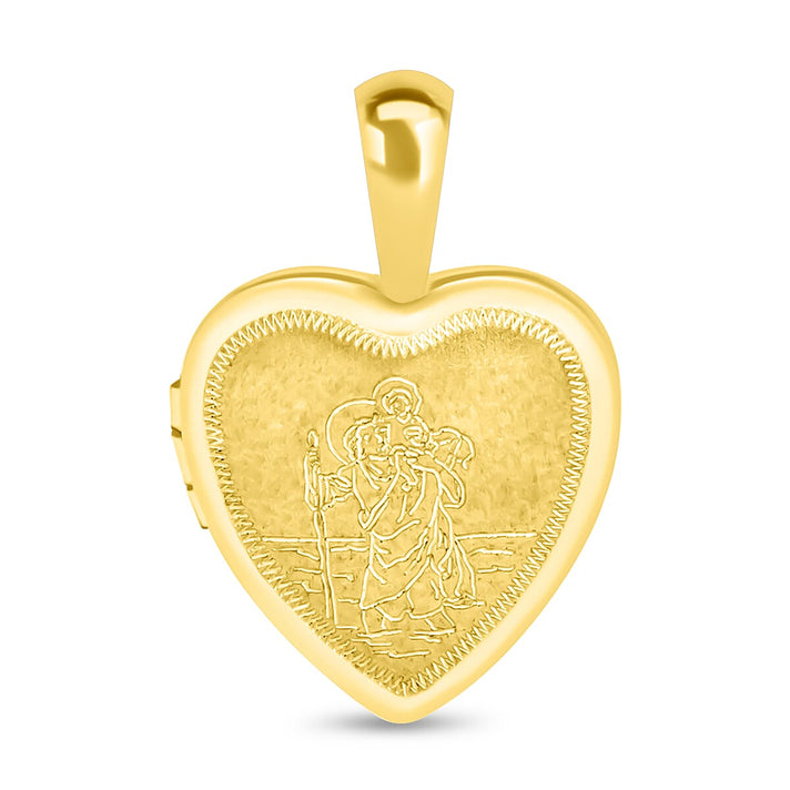 9K Yellow Gold 12mm x 18mm Etched St Christopher Heart Locket 7343799 1