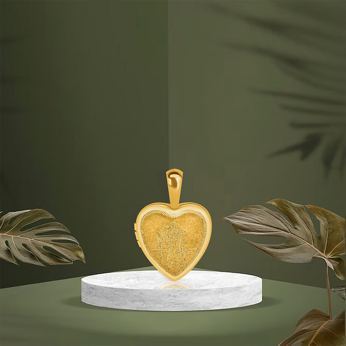 9K Yellow Gold 12mm x 18mm Etched St Christopher Heart Locket 7343799 2