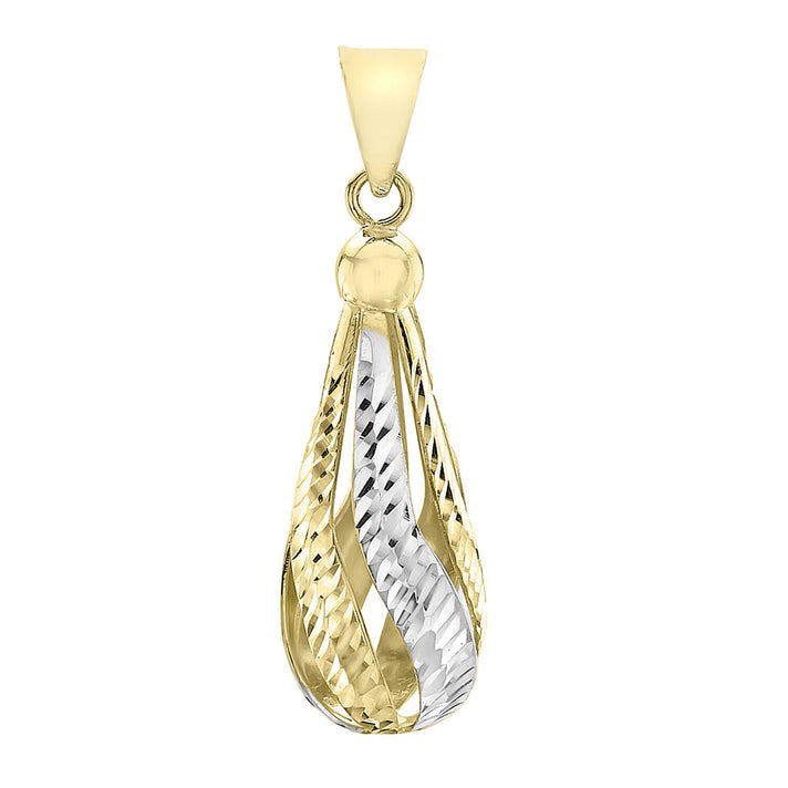 9K Two Colour Gold 8mm x 22mm Diamond Cut Pear Shaped Drop Pendant 7343907 1