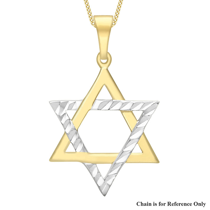 9K Two Tone Gold 15.5mm x 25mm Plain and Diamond Cut Star of David Pendant 7343909 1