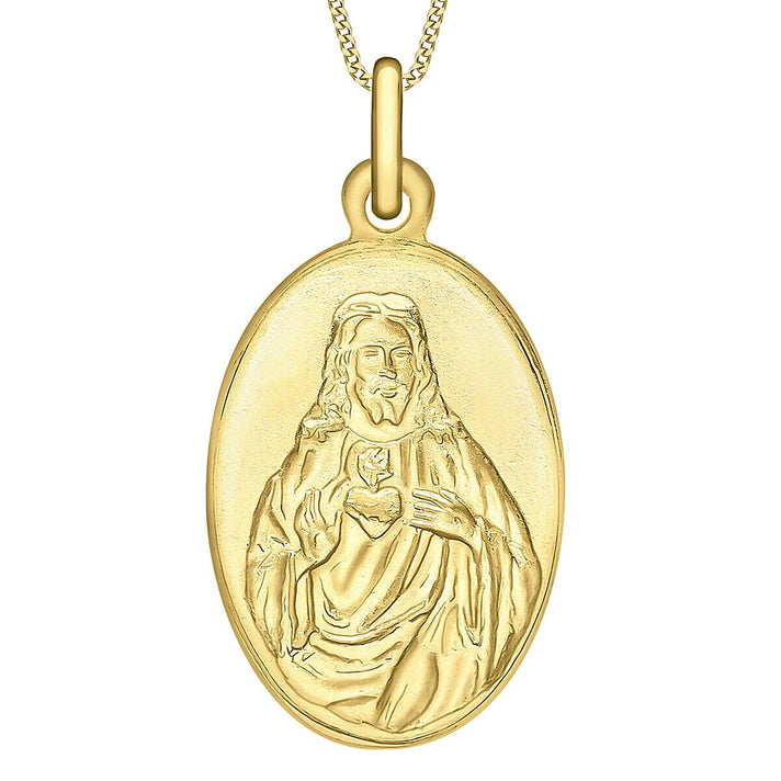 9K Yellow Gold 10.7mm x 23mm Oval Sacred Heart Pendant 7343701 1