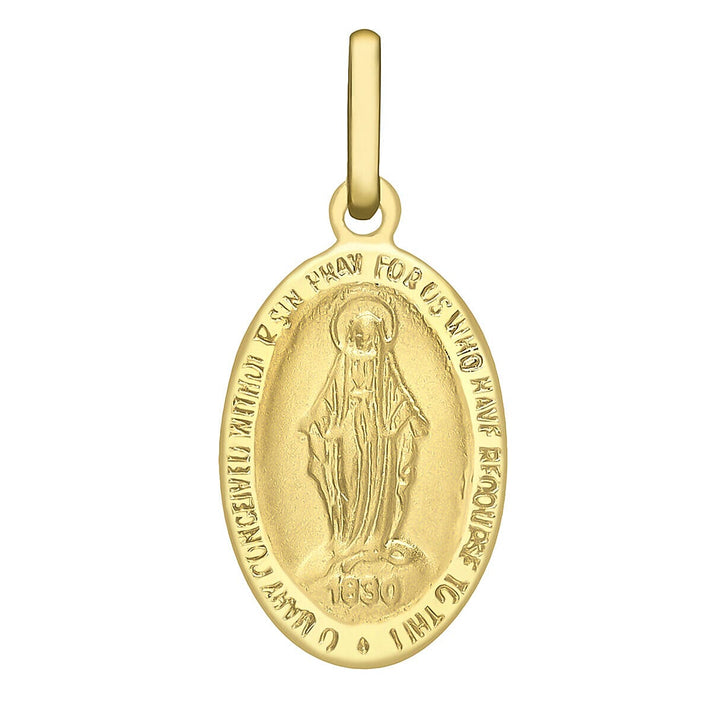 9K Yellow Gold 11mm x 23mm Holy Mary Oval Reversible Pendant 7343901 1