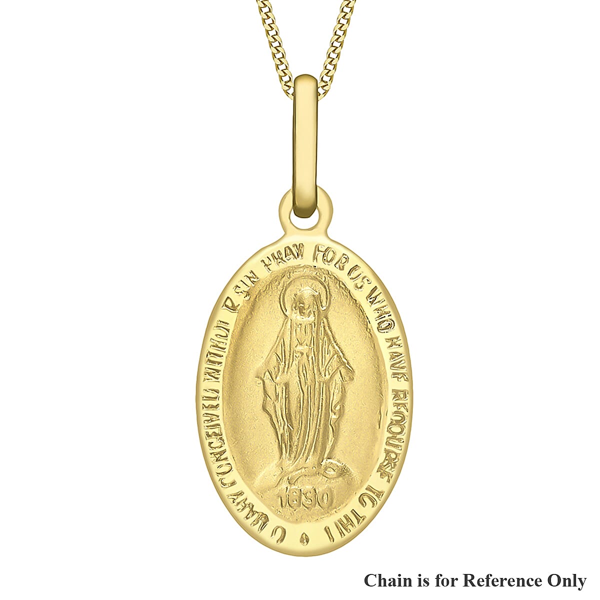 9K Yellow Gold 11mm x 23mm Holy Mary Oval Reversible Pendant 7343901 1