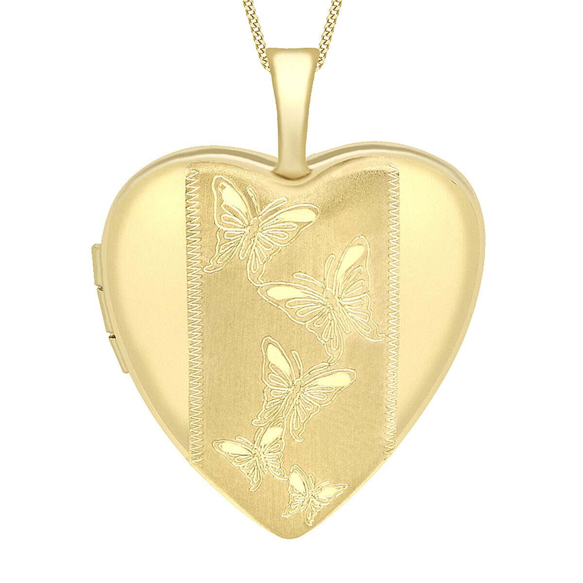 9K Yellow Gold 20mm x 25mm Etched Butterfly Detail Heart Locket 7343762 0