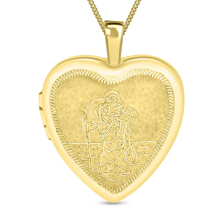 9K Yellow Gold 20mm x 25mm Etched St Christopher Heart Locket 7343814 1