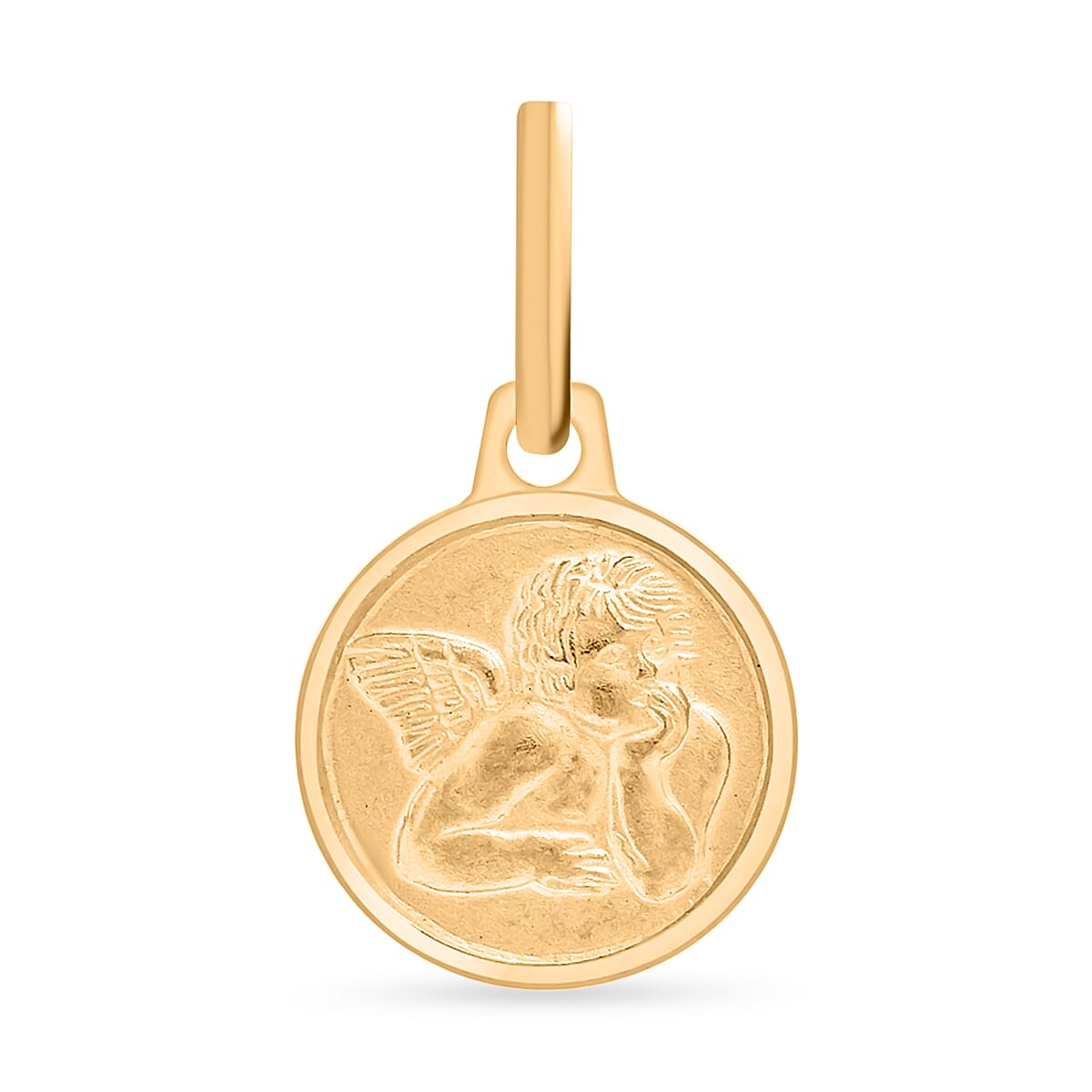 9K Yellow Gold 10mm Angel Round Medal Satin Pendant 7343683 0