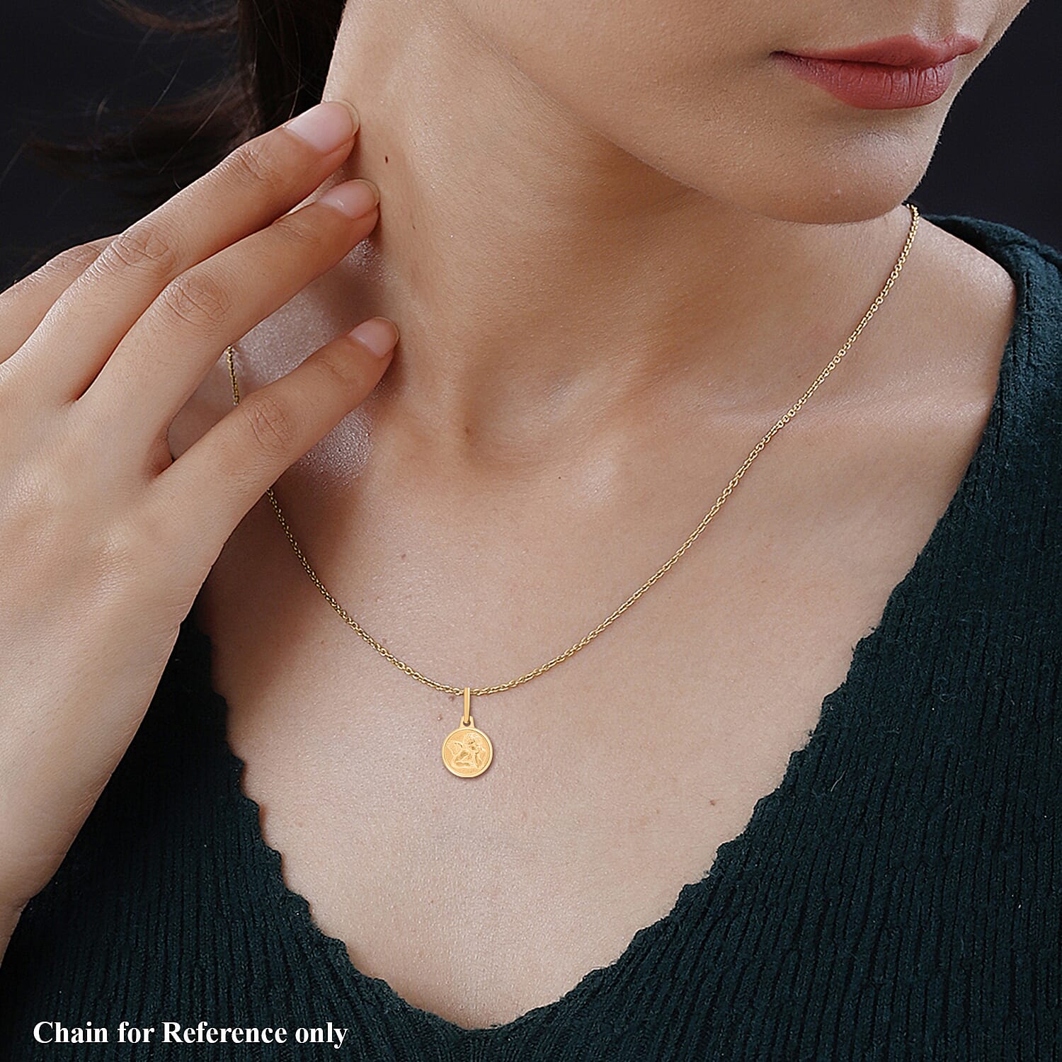 9K Yellow Gold 10mm Angel Round Medal Satin Pendant 7343683 1