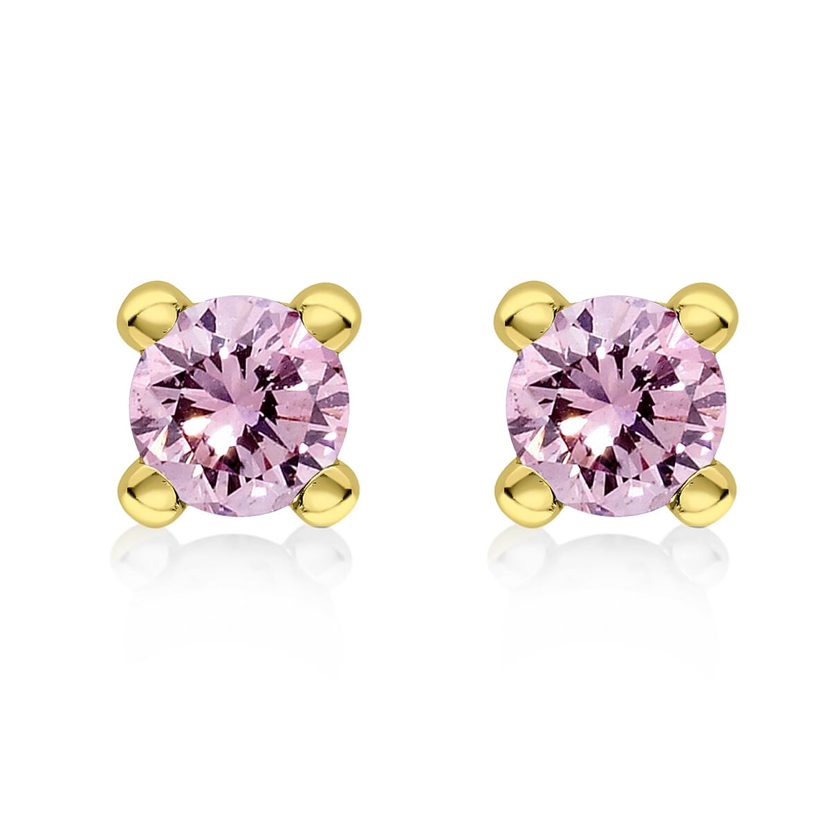 9K Yellow Gold Pink Cubic Zirconia 4mm Solitaire Stud Earrings 7237308 0