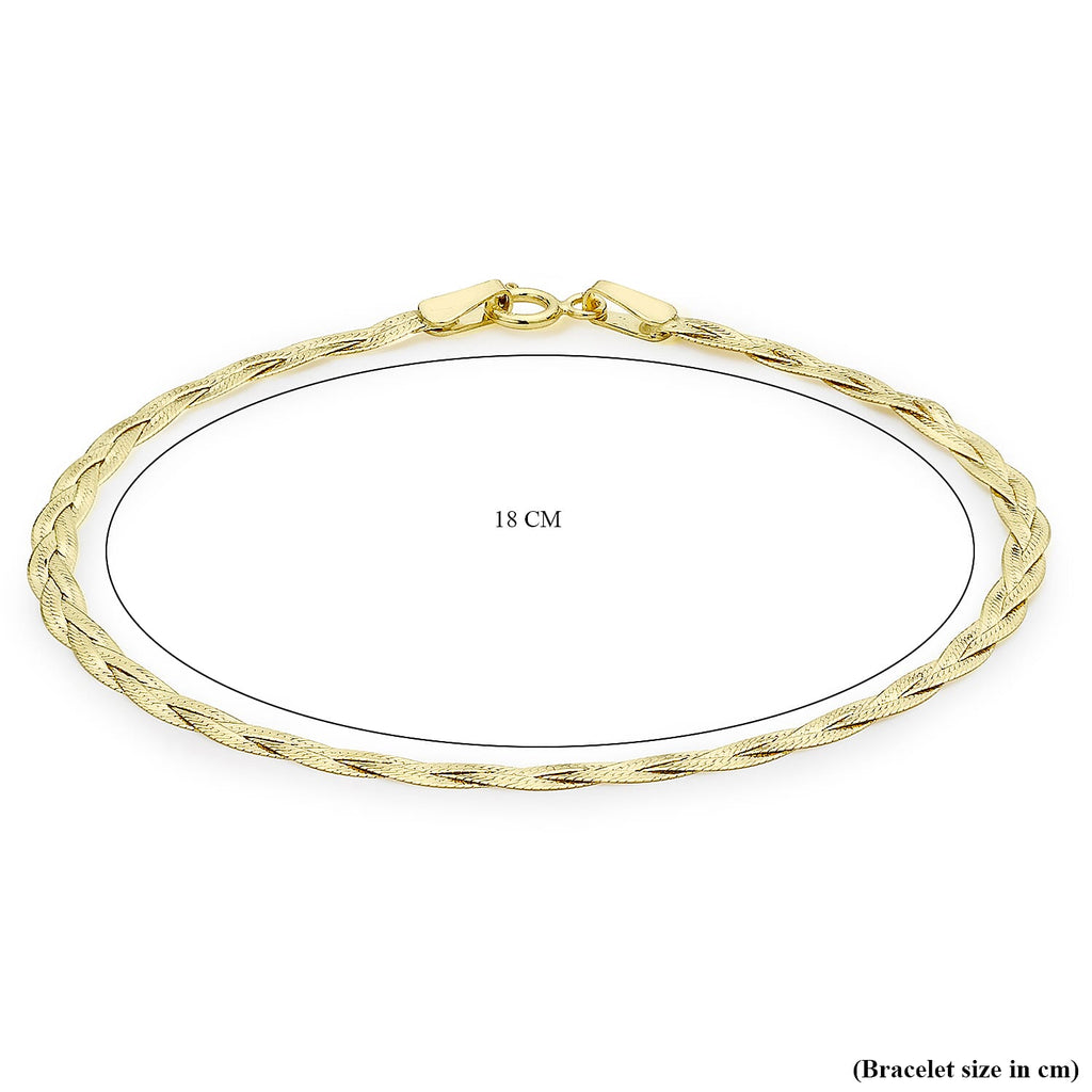 9K Yellow Gold Plait Fine Herringbone Bracelet 7 Inch