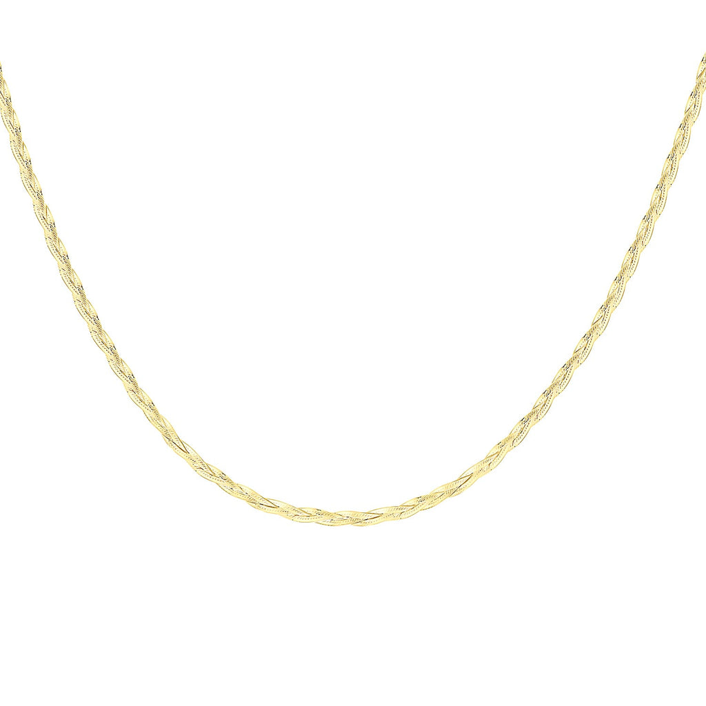 9K Yellow Gold Plait Herringbone Necklace 17 Inch