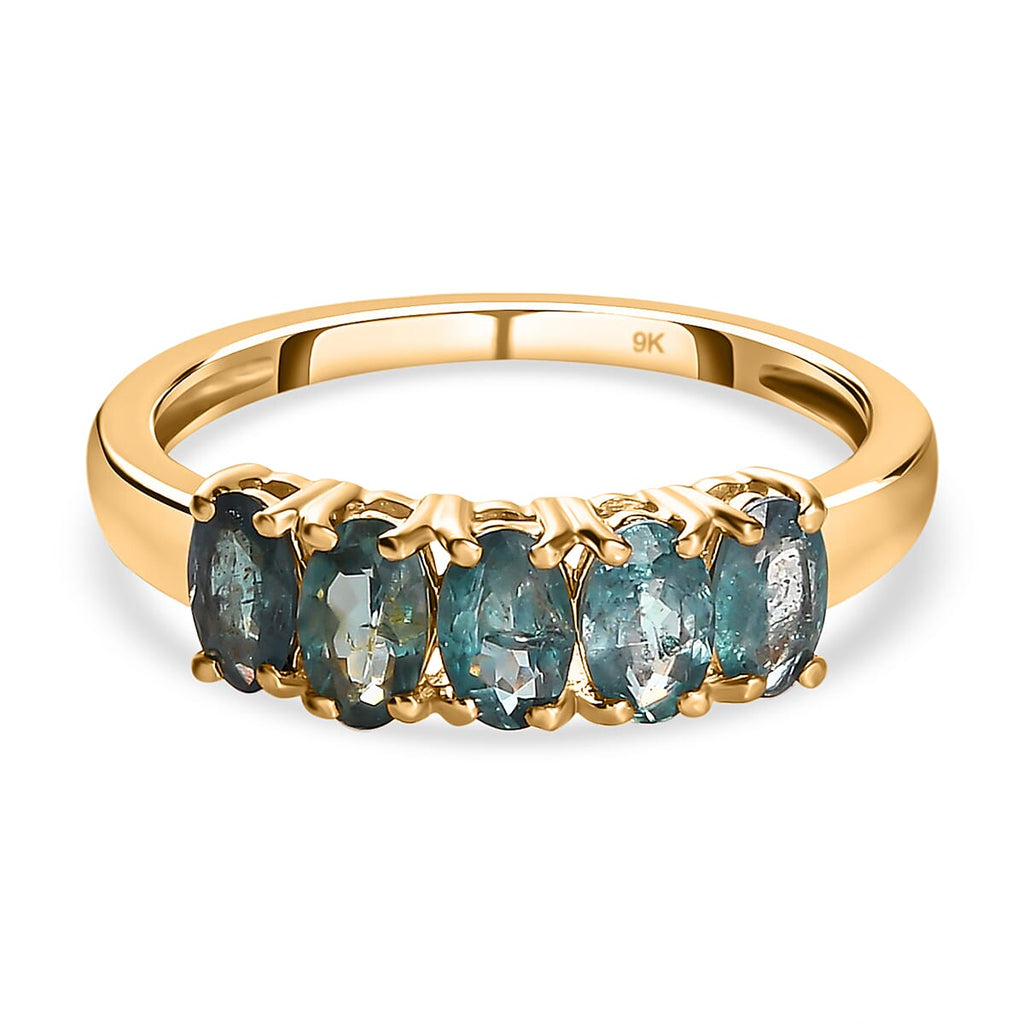 9K Yellow Gold Premium Alexandrite 5 Stone Ring 1.20 Ct.