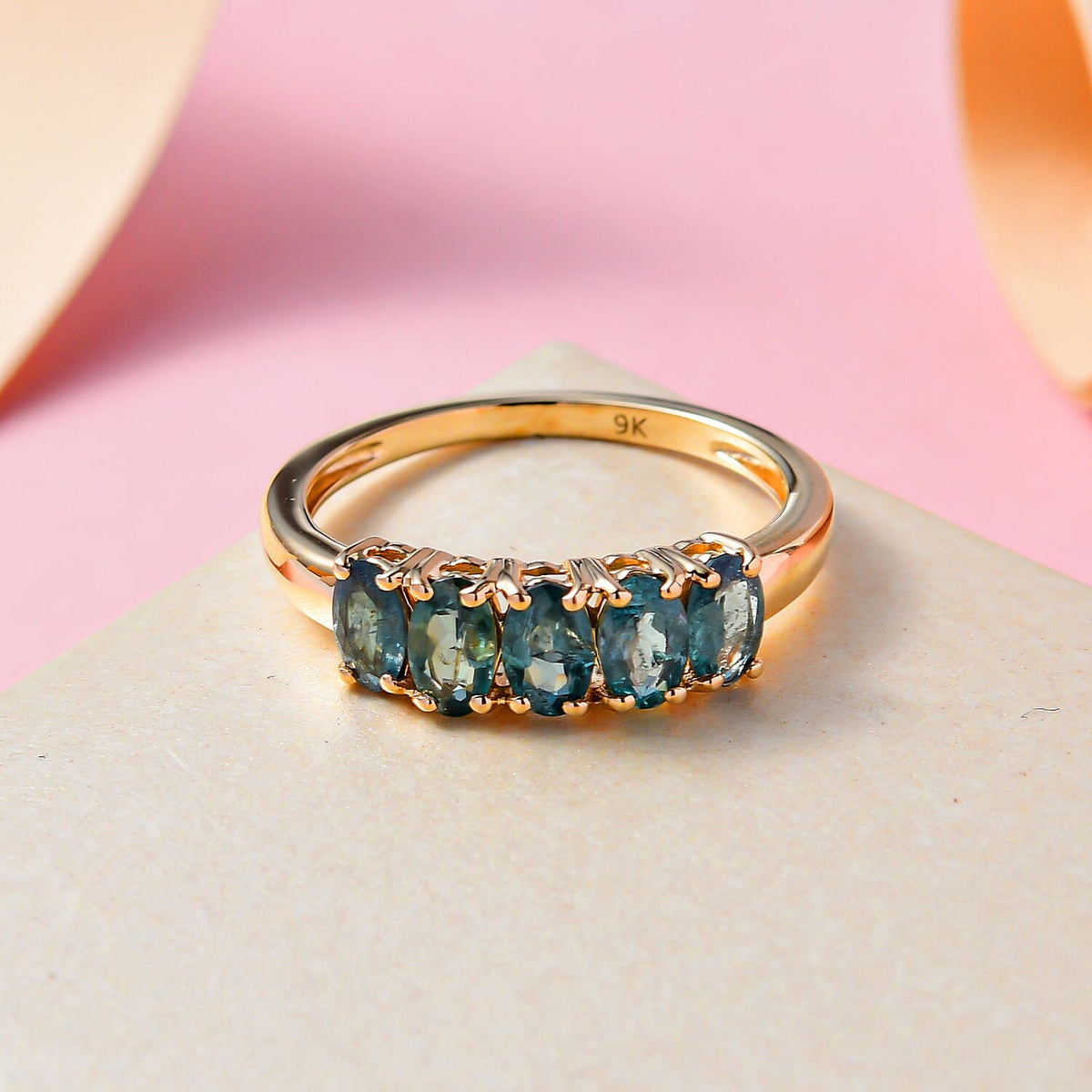 9K Yellow Gold Premium Alexandrite 5 Stone Ring 1.20 Ct. 7208801 3