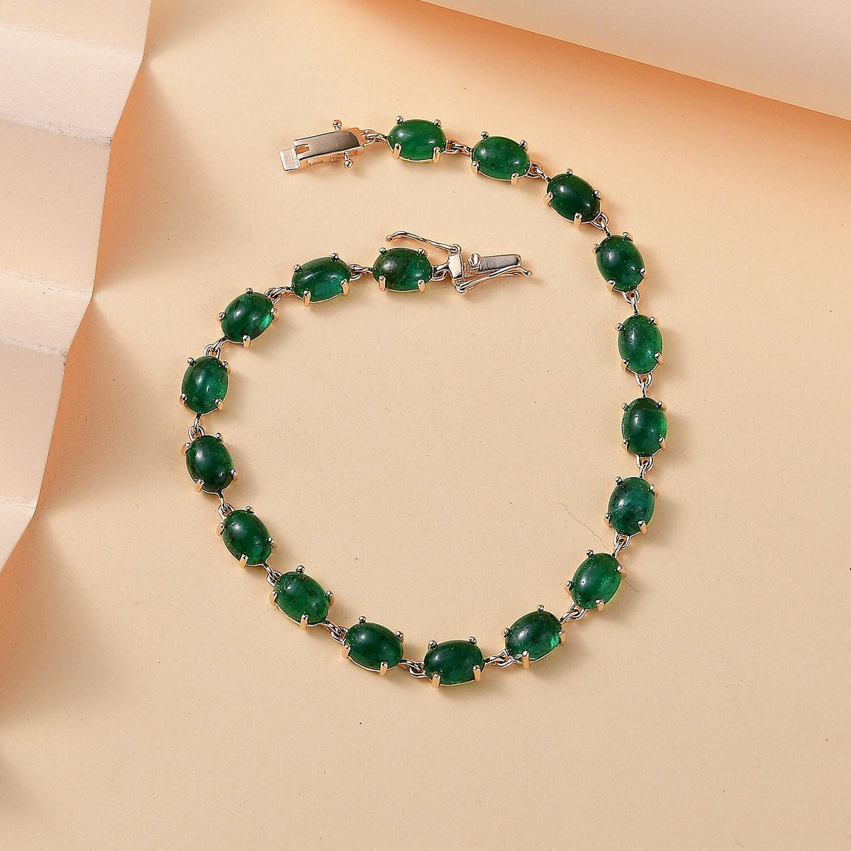 9K Yellow Gold Premium Cabochon Emerald Tennis Bracelet (Size - 7) 7975939 6