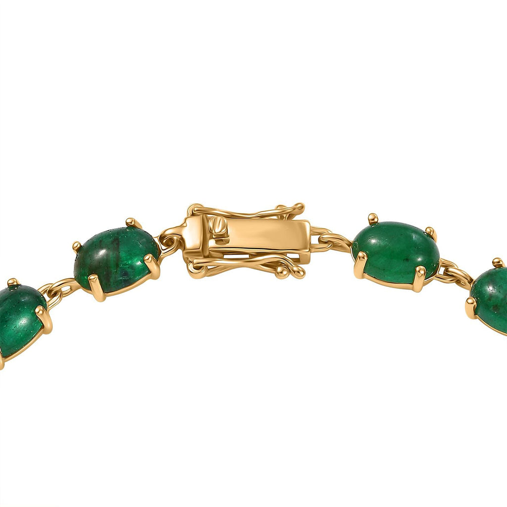 First Time Ever- 9K Yellow Gold Premium Cabochon Emerald Tennis Bracelet (Size - 7.5) 16.12 Ct Gold Wt 3.79Grms