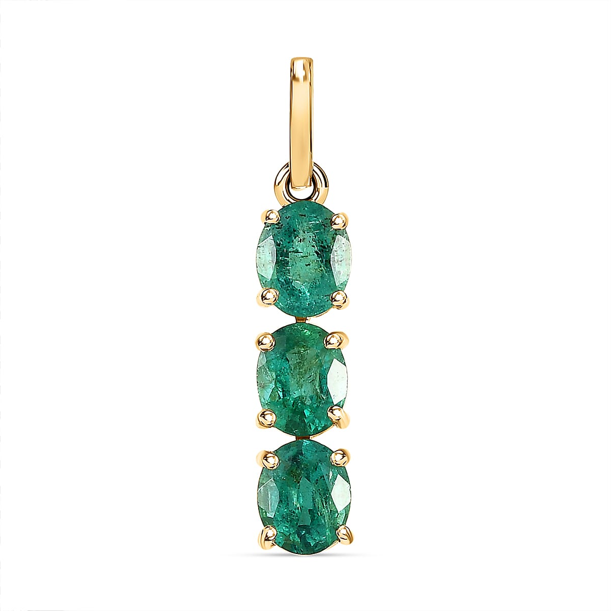 9K Yellow Gold AA Gemfields Emerald 3-Stone Pendant 7526798 2