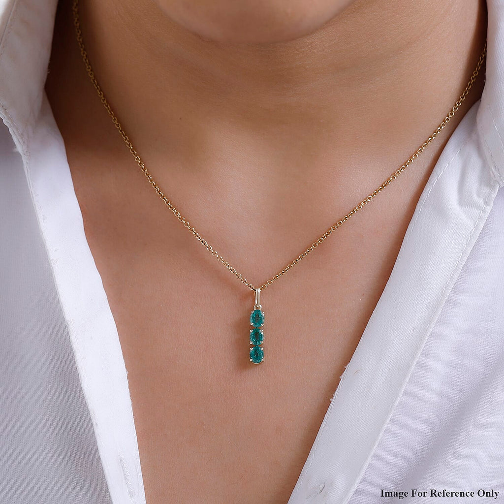 9K Yellow Gold AAA Gemfields Emerald 3 Stone Pendant 0.92 Ct.