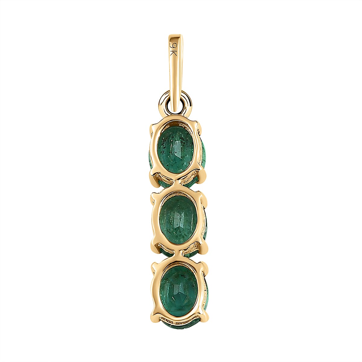 9K Yellow Gold AA Gemfields Emerald 3-Stone Pendant 7526798 10