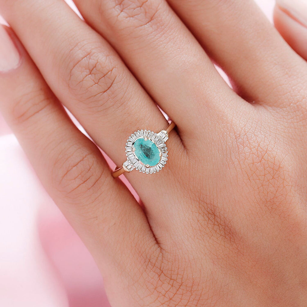 9K Yellow Gold Premium Ethiopian Emerald and Diamond Ring