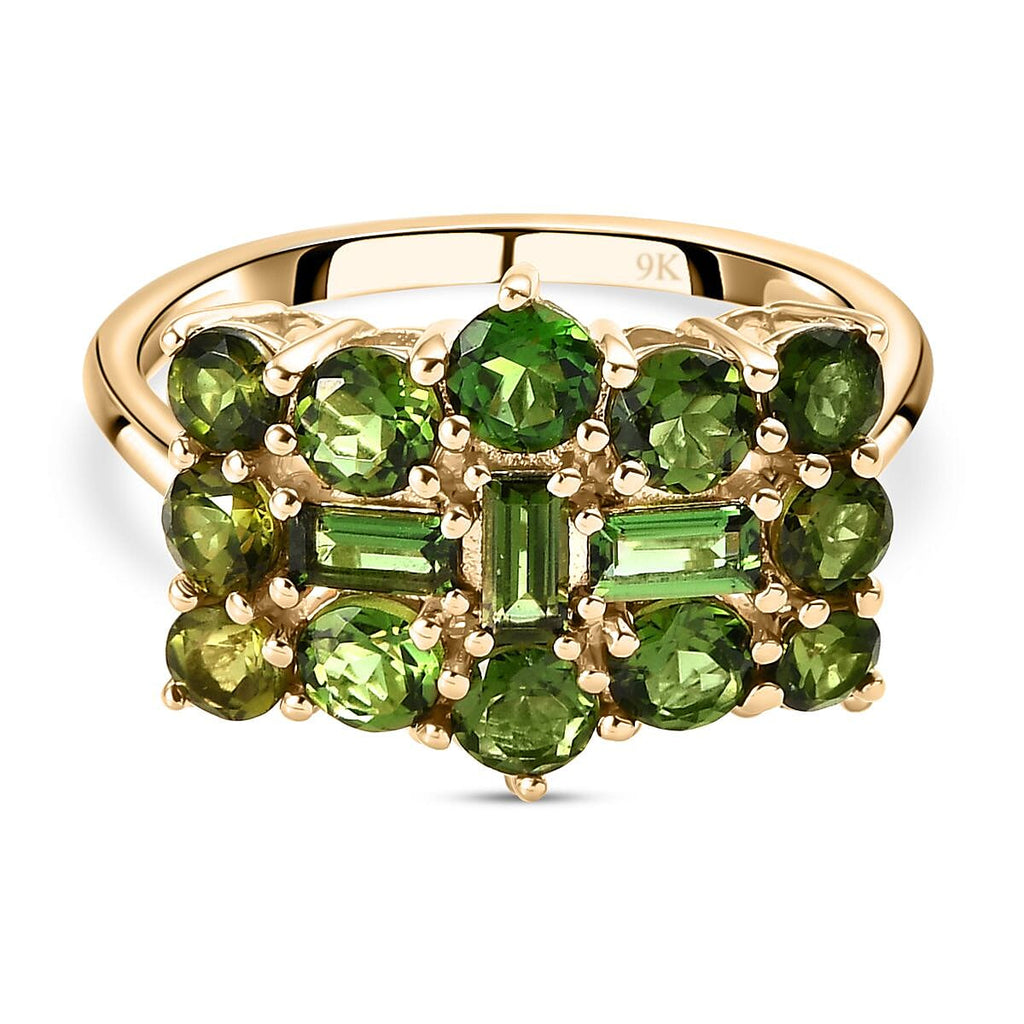 9K Yellow Gold Premium Green Tourmaline Boat Ring 2.11 Ct.