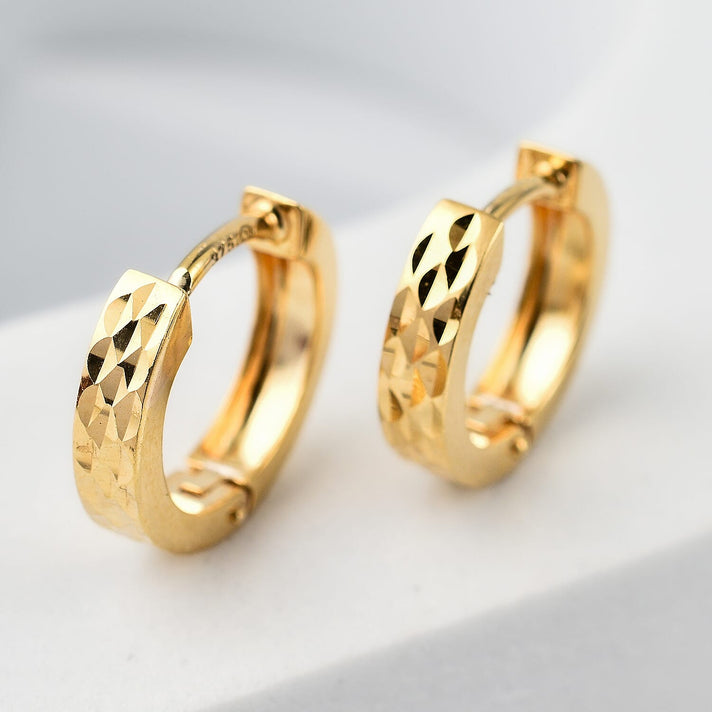 9K Yellow Gold Pyramid Creole Earrings 7602008 2