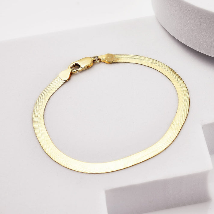 9K Yellow Gold Python Herringbone Bracelet (Size - 7.5) with Lobster Clasp 7676425 2