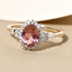 9K Yellow Gold Rare Pink Tourmaline and Diamond Ring 1.42 Ct.